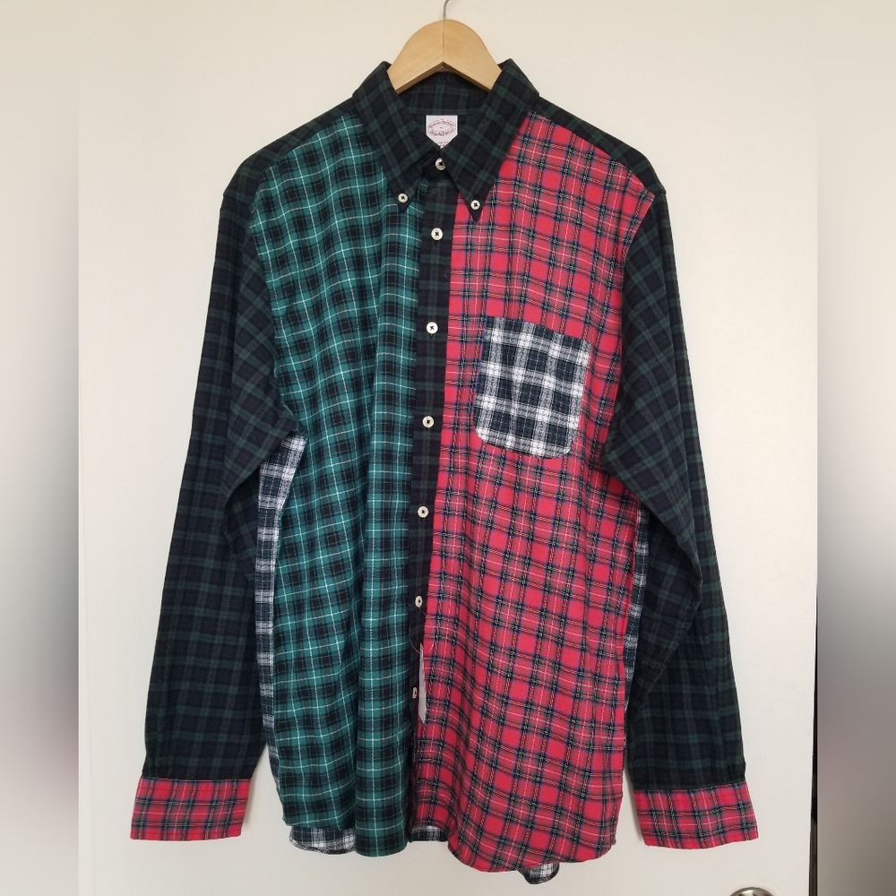 Brooks Brothers NWT Shirt 90% Cotton 10% Wool Mens Sz L Tartan Multicolor Plaid